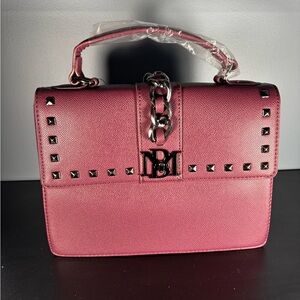 Badgley Mischka Plum Studded Top-Handle Satchel / Crossbody Bag